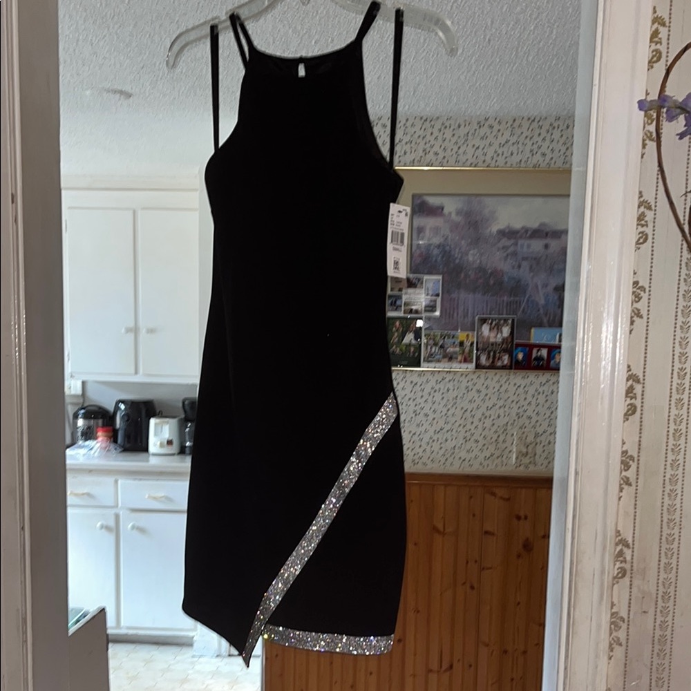 Short Black Dress with Silver Accents